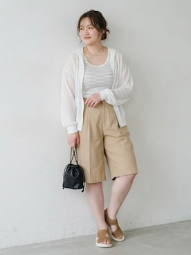 「nissen（ニッセン）の【ゆったり幅広】moz（モズ）ワッフルニットスポーツサンダル（ワイズ４Ｅ）（サンダル、ベージュ系）」を使った、nissen AI Modelsさん（レディース・160cm）の夏コーディネート