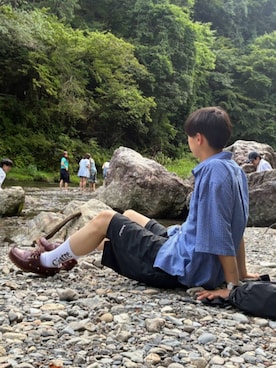 「BROKEN BASE（ブロークンベース）のアイテム（パンツ）」を使った、淳さん（メンズ・170cm）の夏コーディネート