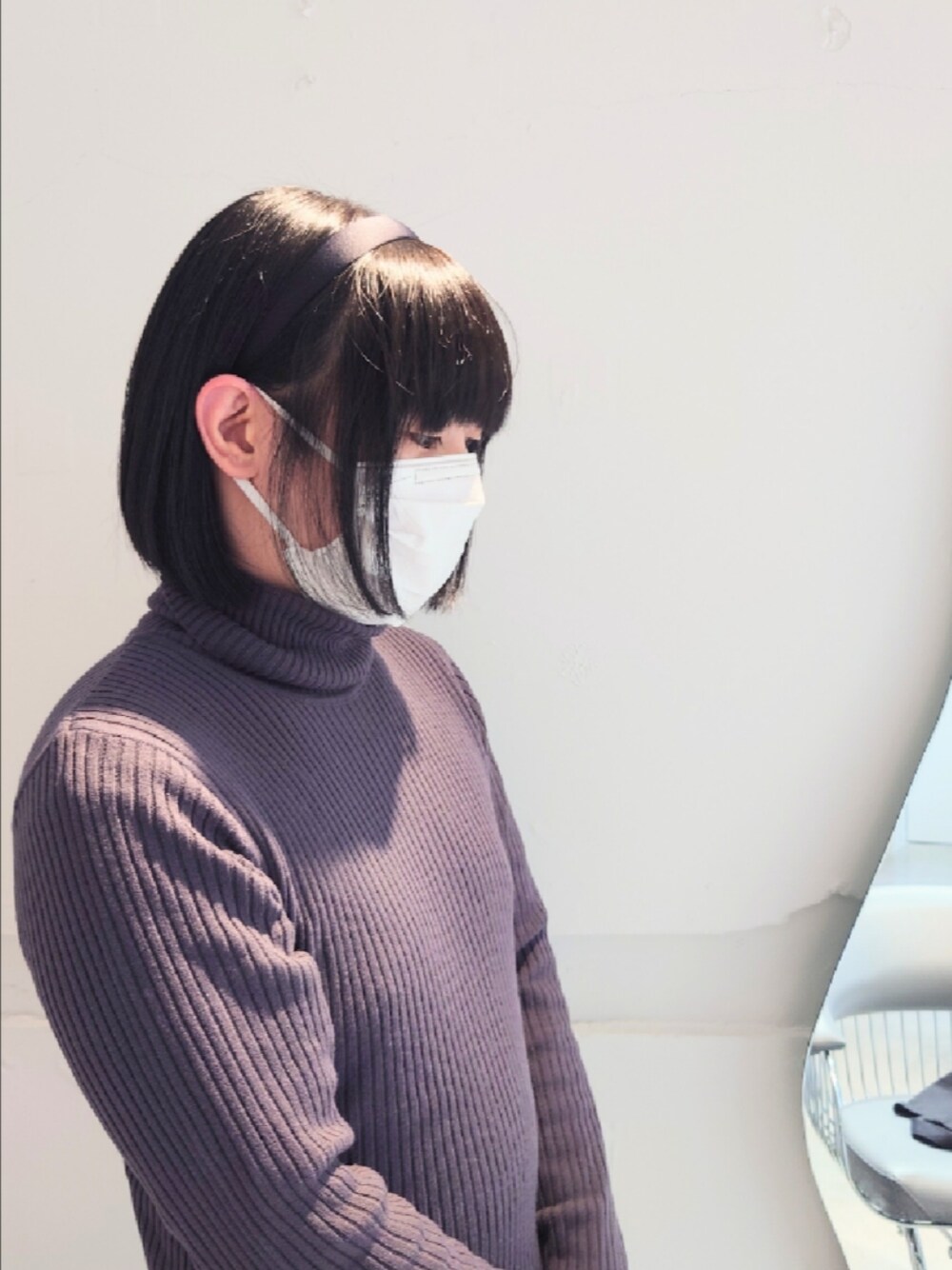 「シンプル、プチプラ、ニット/セーター、カチューシャ、ジェンダーレス」｜「Honeysのあったかリブ編タートル（ニット/セーター、パープル系）」を使った、にゅーさんさん（メンズ・158cm）の夏コーディネートの1枚目の写真