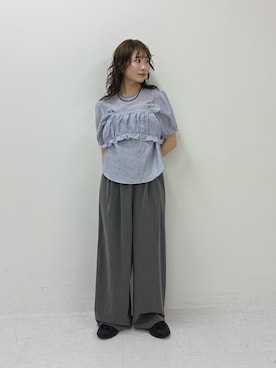 「KBF（ケイビーエフ）のブラトップビスチェSETブラウス（シャツ/ブラウス、ブルー系）」を使った、みおさん（レディース・157cm）の春コーディネート