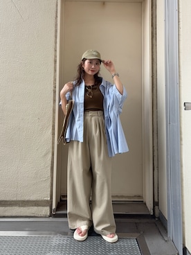 「KBF（ケイビーエフ）のアイテム（帽子）」を使った、みおさん（レディース・157cm）の夏コーディネート