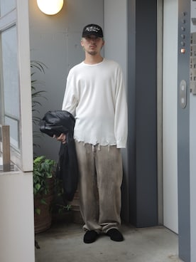 「MASU（エムエーエスユー）のMB MESSAGE CAP（キャップ、ブラック系）」を使った、小林優翔さん（メンズ・177cm）の秋コーディネート