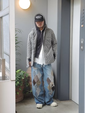 「MASU（エムエーエスユー）のMB MESSAGE CAP（キャップ、ブラック系）」を使った、小林優翔さん（メンズ・177cm）の秋コーディネート