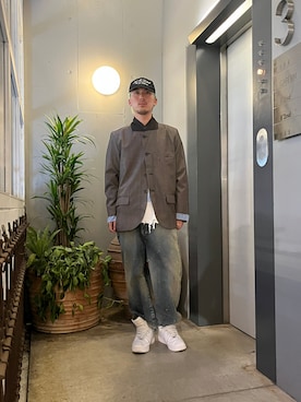 「MASU（エムエーエスユー）のMB MESSAGE CAP（キャップ、ブラック系）」を使った、小林優翔さん（メンズ・177cm）の夏コーディネート