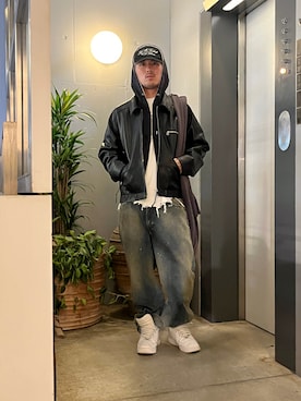 「GARDEN TOKYO（ガーデントウキョウ）のCHEAP MAGIC/チープマジック/CM-001/CHEAP HOOODIE BAG（ショルダーバッグ、グレー系）」を使った、小林優翔さん（メンズ・177cm）の夏コーディネート