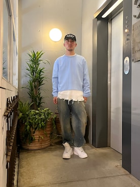 「Toironier（トワロニエ）のToironier/トワロニエ/No Collar Back Zip Shirts（シャツ/ブラウス、ブルー系）」を使った、小林優翔さん（メンズ・177cm）の夏コーディネート