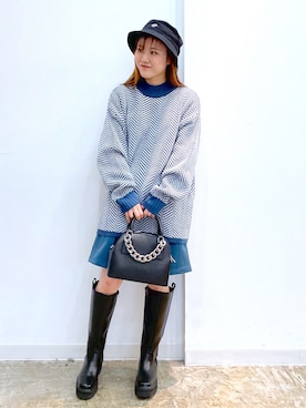 「PBLIM（ページボーイリム）のPAGEBOYLIM/ロゴ刺繍バケットハット2（ハット）」を使った、ayaさん（レディース・151cm）の秋コーディネート