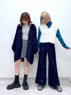 「PAGEBOY（ページボーイ）のモンスターフェザーカーディガン（カーディガン/ボレロ）」を使った、ayaさん（レディース・152cm）の秋コーディネート