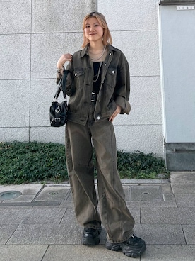 「アイテム（デニムジャケット、ブラウン系）」を使った、ayaさん（レディース・152cm）の夏コーディネート