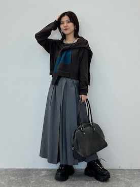 「アイテム（ボストンバッグ、グレー系）」を使った、ayaさん（レディース・152cm）の秋コーディネート