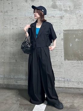「PAGEBOY（ページボーイ）の【2WAY仕様】スタッズミニボストンバッグ（ショルダーバッグ、ブラック系）」を使った、ayaさん（レディース・152cm）の夏コーディネート