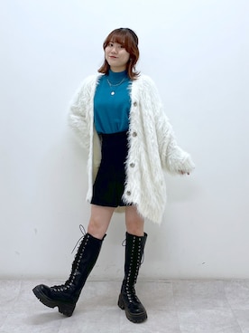 「PAGEBOY（ページボーイ）のモンスターフェザーカーディガン（カーディガン/ボレロ）」を使った、ayaさん（レディース・152cm）の秋コーディネート