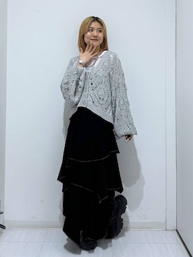 「PAGEBOY（ページボーイ）のハイショクステッチイレヘムスカート【ウエストゴム/ストレスフリー/裏地付き】（スカート、ブラック系）」を使った、ayaさん（レディース・152cm）の秋コーディネート