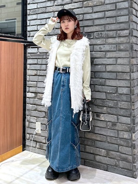 「PBLIM（ページボーイリム）のPBLIM/ロゴシシュウリブプルオーバー（Tシャツ/カットソー）」を使った、ayaさん（レディース・152cm）の秋コーディネート