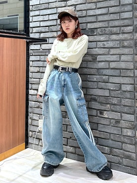 「PBLIM（ページボーイリム）のPBLIM/ロゴシシュウリブプルオーバー（Tシャツ/カットソー）」を使った、ayaさん（レディース・152cm）の秋コーディネート