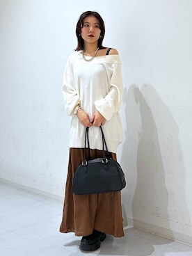 「PAGEBOY（ページボーイ）の【選べる着丈/前後2WAY/マシンウォッシャブル】マルチWAYネックプルオーバー/ニット（ニット/セーター）」を使った、ayaさん（レディース・152cm）の秋コーディネート