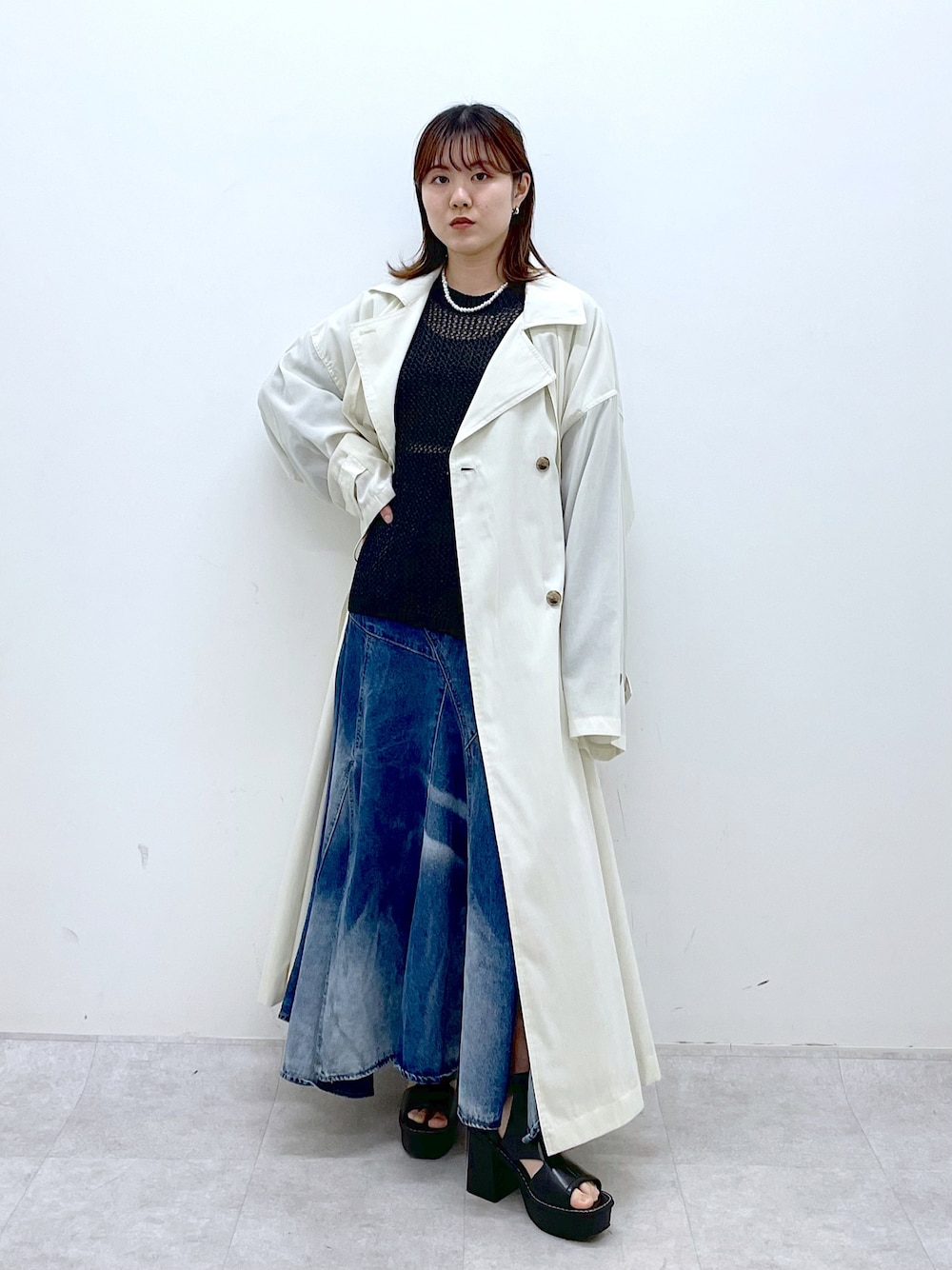 ebure シアートレンチコート　ブラック FW24_COAT COLLECTION vol.2 | ebure(エブール)
