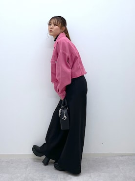 「アイテム（デニムジャケット、ピンク系）」を使った、ayaさん（レディース・151cm）の春コーディネート
