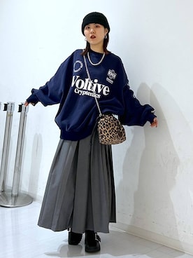 「PBLIM（ページボーイリム）の《UNISEX》ラインスリーブロゴスウェット（スウェット）」を使った、ayaさん（レディース・152cm）の冬コーディネート