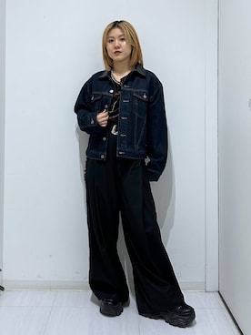 「PBLIM（ページボーイリム）の《UNISEX/セットアップ対応》レザーカラーGジャン（デニムジャケット、ブルー系）」を使った、ayaさん（レディース・152cm）の秋コーディネート