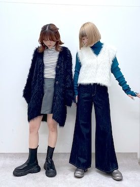 「PAGEBOY（ページボーイ）のモンスターフェザーカーディガン（カーディガン/ボレロ）」を使った、ayaさん（レディース・152cm）の秋コーディネート