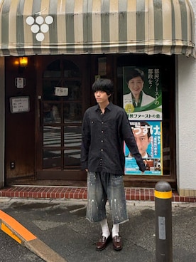 「soerte（ソエルテ）のAssortment buggy half pants / アソートメントバギーハーフパンツ（デニムパンツ）」を使った、^_−☆さん（メンズ・173cm）の夏コーディネート