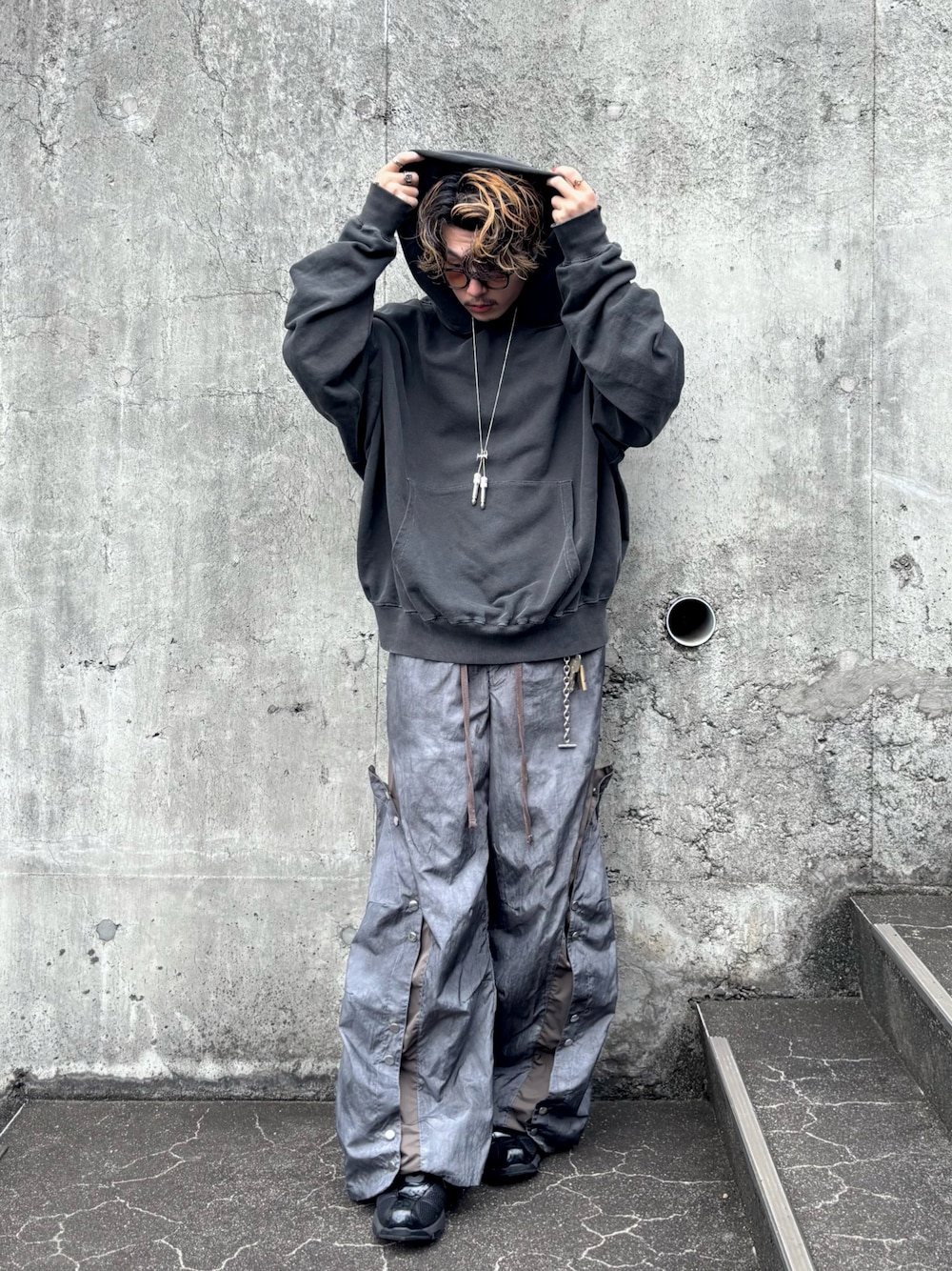GRANCY】Button Layered Design Nylon Pants / ボタンレイヤード