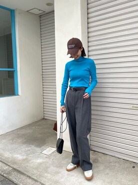 「ブルーニット」｜「アイテム（キャップ）」を使った、YUKKOさん（レディース・163cm）の冬コーディネート