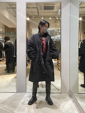 「JOHN LAWRENCE SULLIVAN（ジョンローレンスサリバン）のJOHN LAWRENCE SULLIVAN/ジョンローレンスサリバン/MAD MUD T-SHIRT（Tシャツ/カットソー、ブラック系）」を使った、yumekaさん（レディース・160cm）の春コーディネート