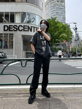 「bowwowのアイテム（Tシャツ/カットソー、グレー系）」を使った、yumekaさん（レディース・160cm）の春コーディネート