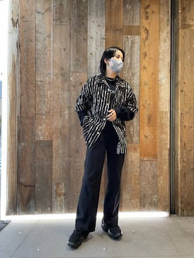 「PHINGERIN（フィンガリン）のPHINGERIN/フィンガリン/PAJALOPHA GAUZE DROP（シャツ/ブラウス、ブラック系）」を使った、yumekaさん（レディース・160cm）の春コーディネート