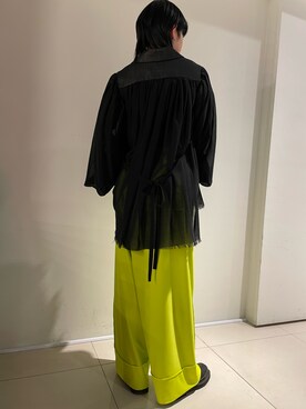 「Maison MIHARA YASUHIRO（メゾンミハラヤスヒロ）のSee Through Wool Gather Shirt（シャツ/ブラウス、ブラック系）」を使った、yumekaさん（レディース・160cm）の冬コーディネート