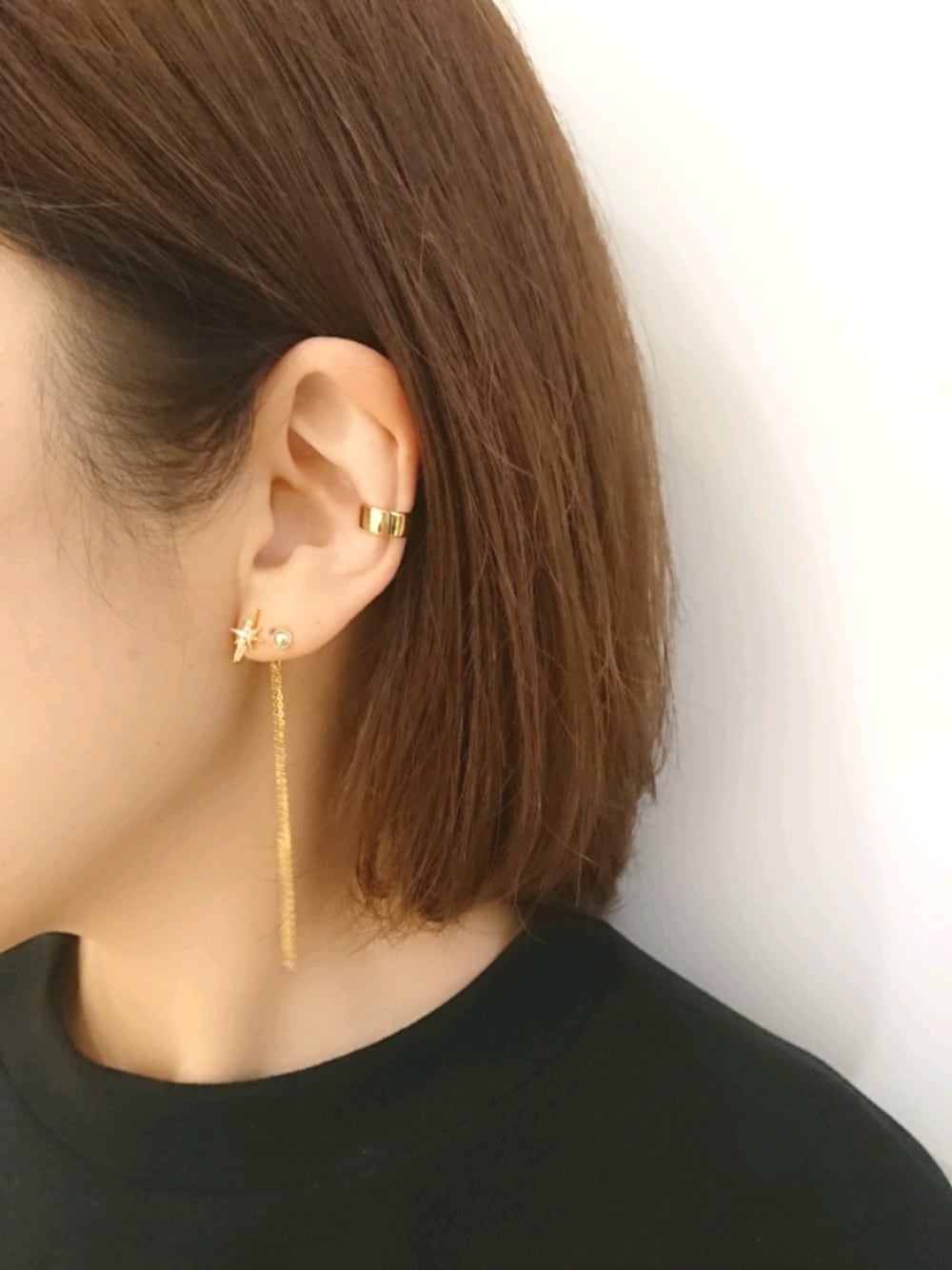 「パティエラ、PAS TIERRA、ハーフピアス、ロングピアス、ゴールドアクセ、K10、イヤーカフ、キュービックジルコニア、プチプラ、プチピアス」｜「PAS TIERRAのアイテム（イヤーカフ、ゴールド系）」を使った、etsukoさん（レディース・153cm）の秋コーディネートの1枚目の写真