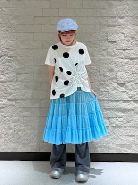 「カジュアルガーリー」｜「アイテム（ハンチング/ベレー帽）」を使った、tsukushiさん（レディース・157cm）の夏コーディネート