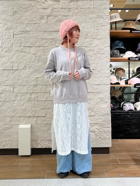 「アイテム（ニットキャップ/ビーニー、ピンク系）」を使った、tsukushiさん（レディース・157cm）の春コーディネート