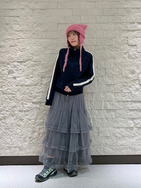 「アイテム（ニットキャップ/ビーニー、ピンク系）」を使った、tsukushiさん（レディース・157cm）の秋コーディネート