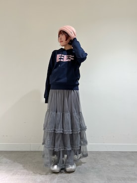 「アイテム（ニットキャップ/ビーニー、ピンク系）」を使った、tsukushiさん（レディース・157cm）の秋コーディネート