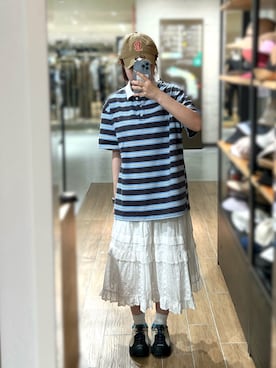 「ラガーシャツ」｜「アイテム（帽子）」を使った、tsukushiさん（レディース・157cm）の夏コーディネート