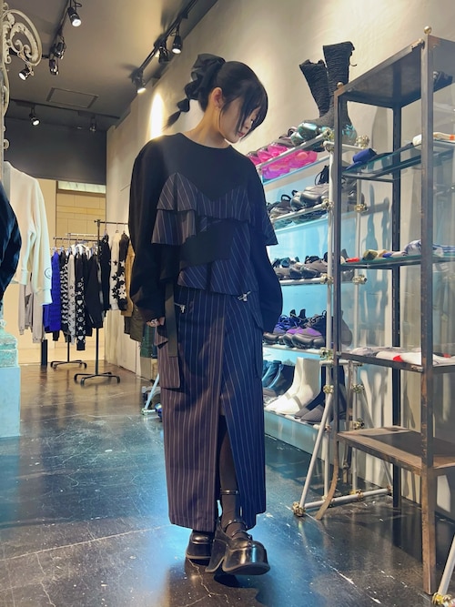 tシャツ AULA/アウラ/別注ストライプフリル切替トップス レディース AULA tシャツ AULA/アウラ/別注ストライプフリル切替トップス