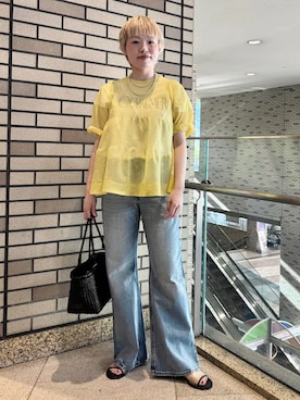 「SHIPS（シップス）のERICKA NICOLAS BEGAY:ナバホシャイニーネックレス 0.4/40cm（ネックレス、シルバー系）」を使った、西平さん（レディース・160cm）の春コーディネート