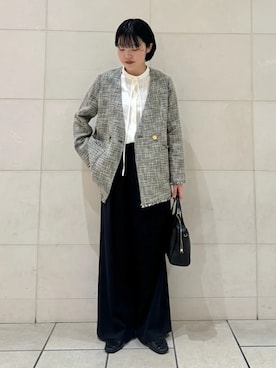 「アイテム（ノーカラージャケット）」を使った、西平さん（レディース・160cm）の冬コーディネート