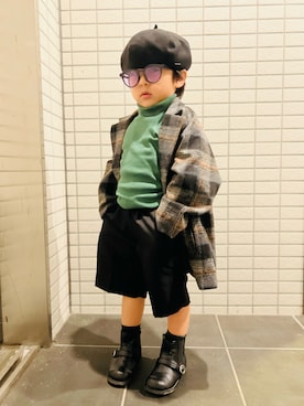 「quoti use fith（クゥオティ　ユース　フィス）のアイテム（ハンチング/ベレー帽）」を使った、muguさん（キッズ・90cm）の秋コーディネート