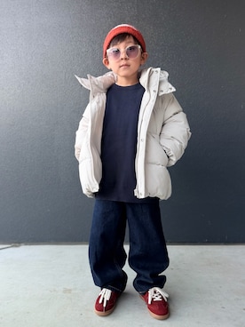 「アイテム（ダウンジャケット/コート）」を使った、muguさん（キッズ・110cm）の冬コーディネート
