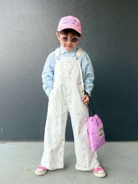 「CITEN（シテン）の＜CITEN＞パデッド キンチャク ショルダー（ショルダーバッグ、ピンク系）」を使った、muguさん（キッズ・110cm）の春コーディネート