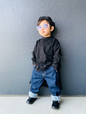 「ローリーズファーム(LOWRYS FARM)」｜「アイテム（ハンチング/ベレー帽）」を使った、muguさん（キッズ・90cm）の春コーディネート