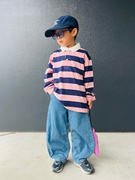 「アイテム（デニムパンツ）」を使った、muguさん（キッズ・110cm）の秋コーディネート