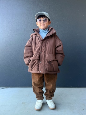 「アイテム（ダウンジャケット/コート）」を使った、muguさん（キッズ・110cm）の冬コーディネート