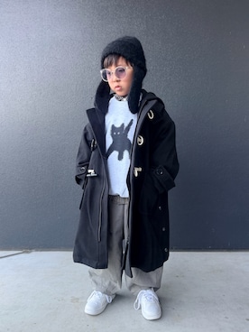 「アイテム（ダッフルコート）」を使った、muguさん（キッズ・110cm）の冬コーディネート