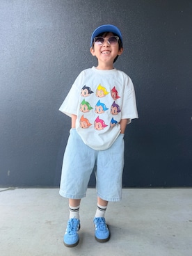 「BREEZE（ブリーズ）の鉄腕アトム グラフィックTシャツ（Tシャツ/カットソー、ホワイト系）」を使った、muguさん（キッズ・110cm）の春コーディネート