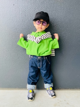 「ZOZOKIDSDAY」｜「アイテム（キャップ）」を使った、muguさん（キッズ・90cm）の春コーディネート